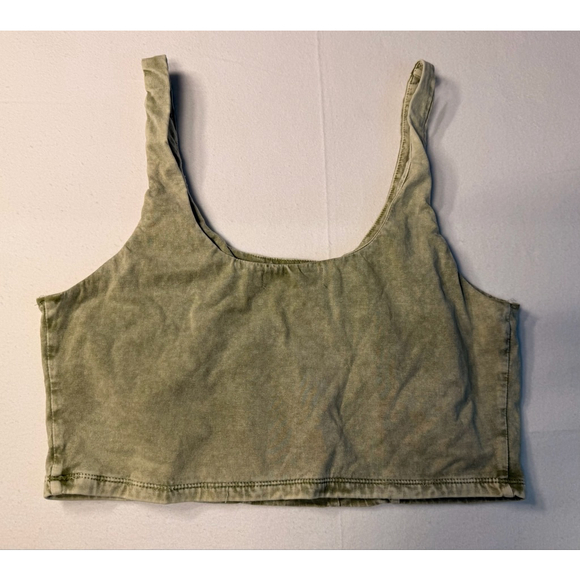 Mustard Seed Tops - Olive Green Cropped Tank Top Y2K Minimal Kendall Jenner Pilates Core Top Large